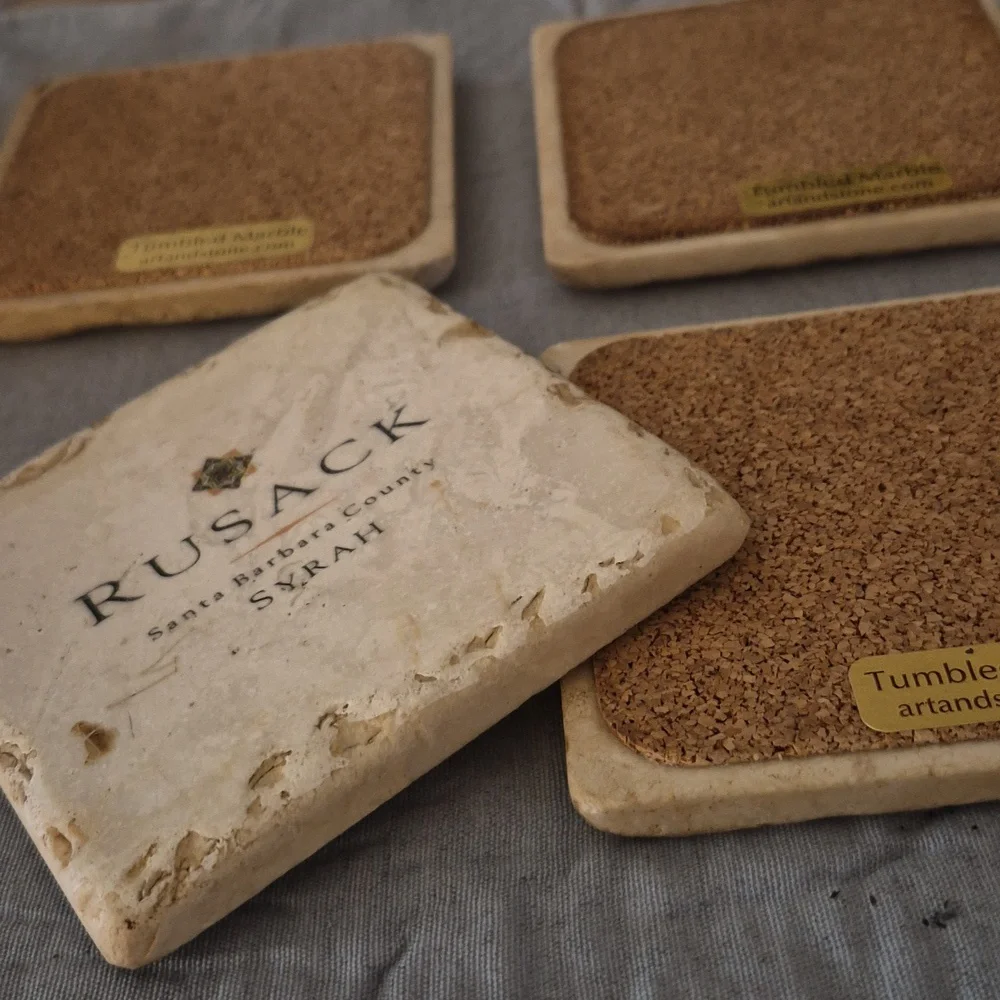 4 Pc Set Rusack Wine Tumbled Marble Stone Coaster Set